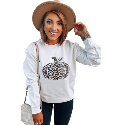 China Anti-wrinkle Halloween 2022 Clothes For Women Leopard Pumpkin Long Sleeve Pullover Crewneck Sweatshirt for sale