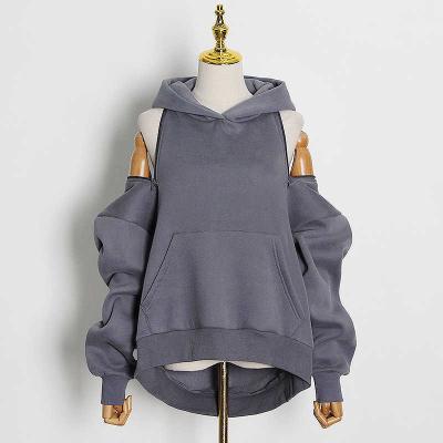 China Twotwinstyle Women Sweatshirt Anti-wrinkle Off Shoulder Collar Hooded Lantern Long Sleeve Pullovers Loose Casual for sale