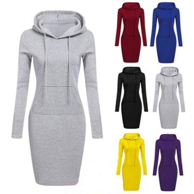 China Anti-wrinkle Women Hoodie Sweatshirts Dress Casual Jumper Sweater Dress Hooded Plus Size Pullover Dress Ladies Women Sweater for sale