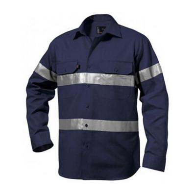 China Long Sleeve Mens Anti-UV Navy Blue Shirt Solid Reflective Drill Cotton Industrial Used Uniform Work Shirt for sale