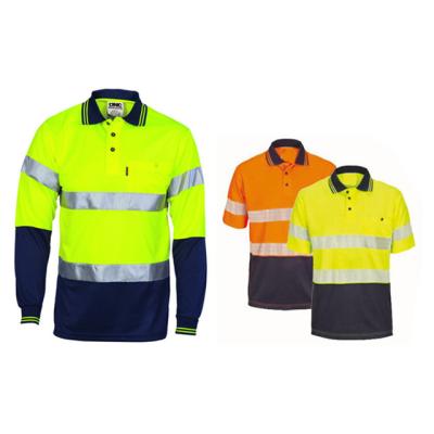 China Cooling; 100% Polyester Breathable Fluorescent Two Tone Strength Long Sleeve Safety Shirt Polo Shirt For Men for sale