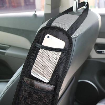 China Universal Acceptable Storage Auto Seat Side Mesh Pocket Organizer Multi-pocket Drinks Phone Car Seat Organizer Bag Hanging Holder Interior Accessories for sale