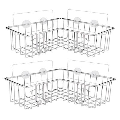 China Amazon Kitchen Metal Wire Storage Basket Bathroom Shower Storage Rack Wall Mounted Adhesive Viable Shelf for sale