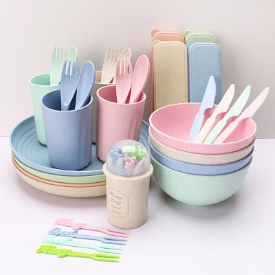 China 2021 Wheat Stocked Plastic Bamboo Fiber Kitchen Straw Dinnerware Tableware Set for sale