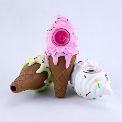 China Ice Cream Silicon Smoking Hand Pipe Eco - Friendly Weed Tools With Dapper for sale