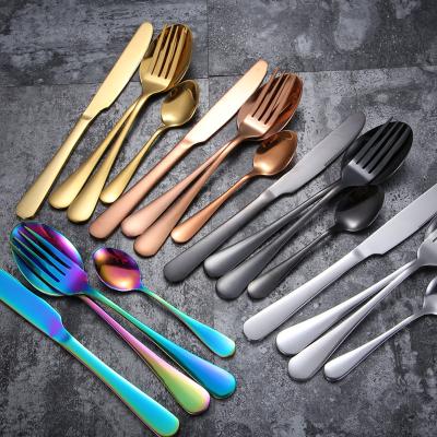 China Disposable Mirror Polished Creative Modern Royal 4Pieces Rose Rainbow Flatware Gold Luxury Stainless Steel Flatware Set for sale