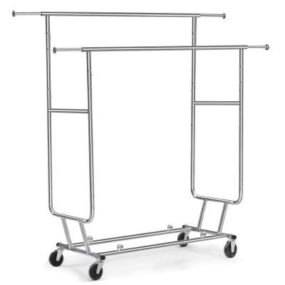 China China Manufacturer Eco-friendly Folding Rolling Metal Apparel Garment Display Rack For Clothes for sale