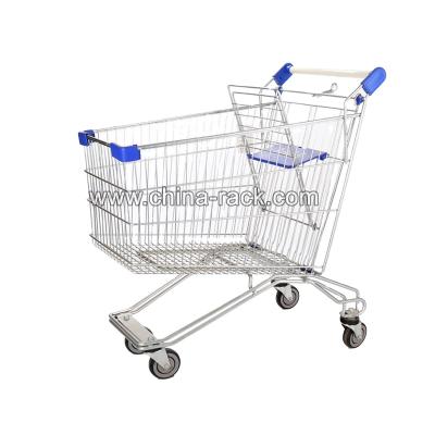 China Convenience Supermarket Metal Shopping Trolley Foldable Trolley with Seat for Elderly for sale