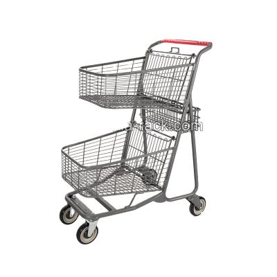 China Convenience Supermarket Basket 2 Tier Double Tier Shopping Trolley for sale