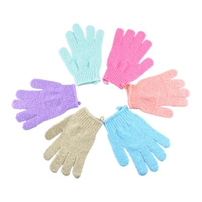 China Custom Made Nylon Five Fingers Glove Massage Skin Remover Body Exfoliator Clean Nylon Dead Gloves Exfoliate Bath Gloves for sale