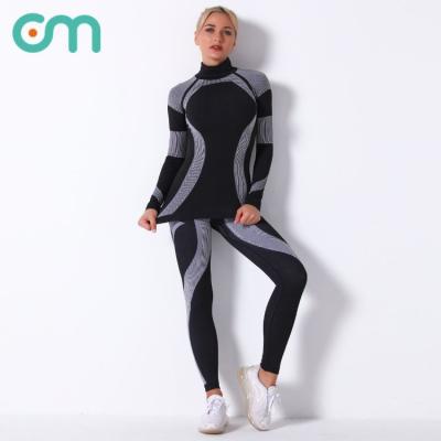 China Breathable Seamless Knit Women Long Sleeve T-Shirt Leggings Workout Equipment Breathable Yoga Suit for sale