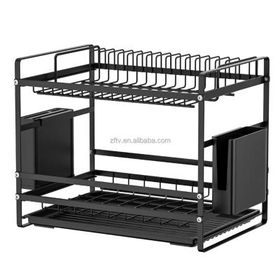 China Carbon Steel Dish Rack and Drain Board Sliding Set, Super Large Bowl and Dish Dispenser and Kitchen Countertop Storage Tray Black White for sale