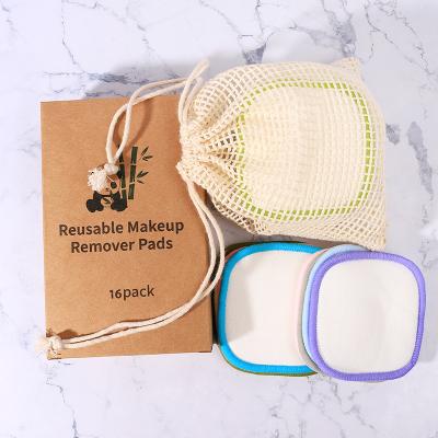 China 16 Pcs Soft Eco Friendly Colorful Square Washable Bamboo Cotton Pad Cotton Pads for sale