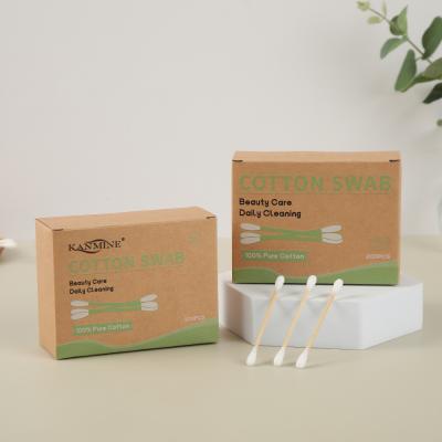 China Health Care Custom Logo 200 Pcs Stick Cotton Buds Eco Bamboo Cotton Swabs for sale