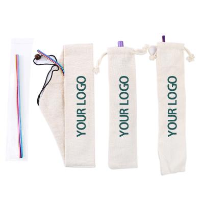 China Viable Custom Logo Bags For Straws Canvas Drawstring Drinking Straw Bag for sale