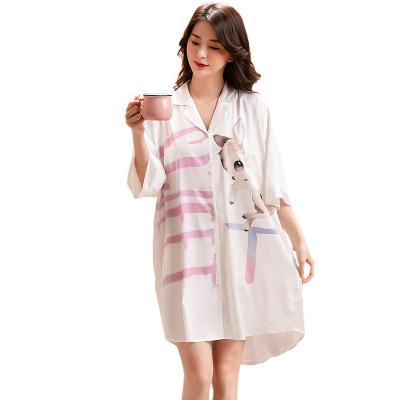 China Wholesale New Women's Satin Chiffon QUICK DRY Cute Animal Short Sleeved Nightgown Nightgown Sleepwear Women's Thin Pajamas for sale