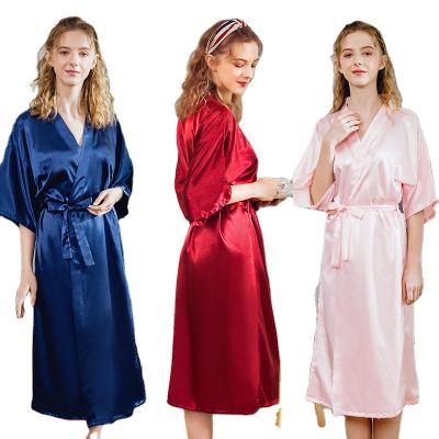 China Summer QUICK DRY Silk Women's Long Bridesmaid Pajamas Ice Cream Morning Dress Bridal Home Nightgown Red for sale