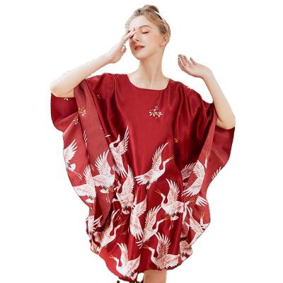 China Women's Summer Bat Sleeve Nightgown Women's Home Wear QUICK DRY Ice Silk Big Pajamas for sale