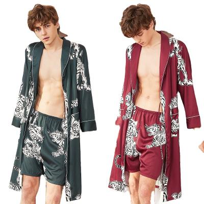 China Summer Men's QUICK DRY Ice Silk Pajamas Shorts Nightgown Two Piece Suit for sale