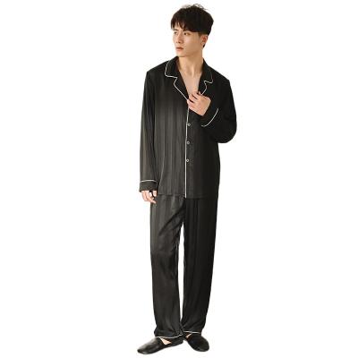 China New QUICK DRY satin men's spring-wrapped thin home suit long pajamas and jacquard pants summer lovers for sale