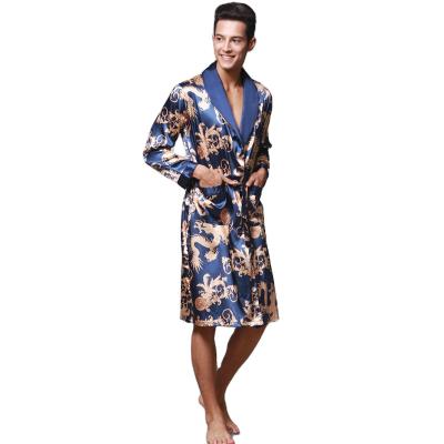 China QUICK DRY ice silk long sleeve silk men's pajamas home apparel manufacturers bathrobes long robes wholesale for sale