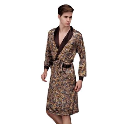 China QUICK DRY summer men's long sleeve ice silk pajamas men's long robes spring and autumn long sleeve home clothes wholesale for sale