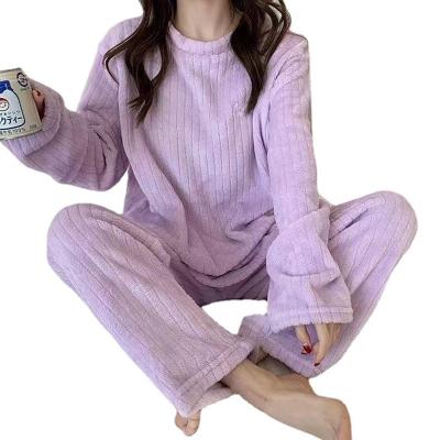 China Autumn Winter Cute Women QUICK DRY Pajamas sets Homewear wrap set soft comfortable soft thick plush women's long pants for sale