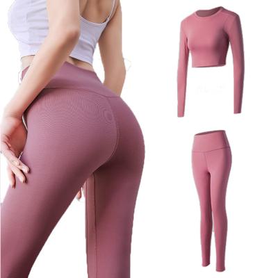 China Fashion Breathable 2 Pieces Yoga Custom Style Sets Yoga Crop High Waist Women Yoga Pants Gaiters Quick Dry Suit for sale