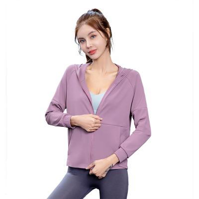 China Loose Hooded Sheath Running Clothes Live Supply Yoga Sports Fitness Coat Women's Breathable Cardigan Autumn And Winter New Zipper Long for sale