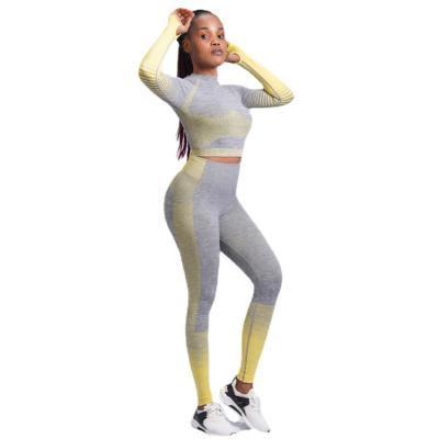 China European and American Breathable Fashion Yoga Clothes Fitness Sleeve Long Seamless Knitted Sports Pants Sets Yoga Jumpsuit Two-Pieces Set for sale