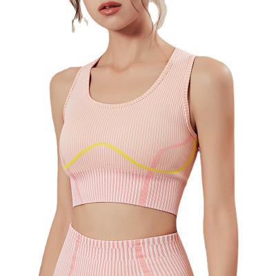 China New Breathable Seamless High Elastic Stripe Sports Yoga Suit Sportswear Fitness Running Quick Dry Breathable Bra for sale