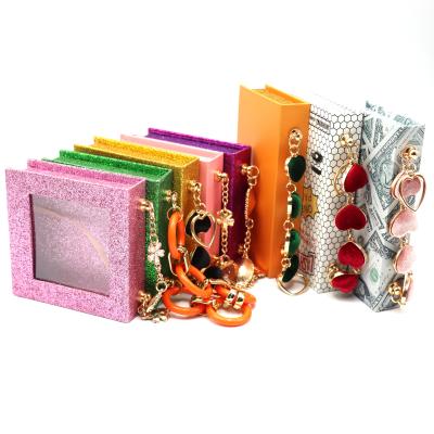 China Luxury Feather Eye Lash Custom Logo Eyelash Box Package Empty Mini Suitcase Lash Box Packaging With Chain for sale