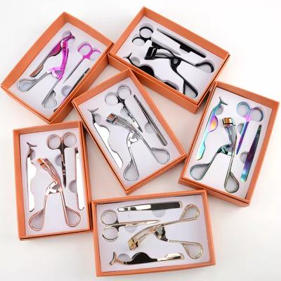 China 4 Pcs Stainless Steel Eyelash Curler Set Eyelash Applicator Tweezers Eyebrow Clip Kit Rose Gold Custom Beauty Tools for sale