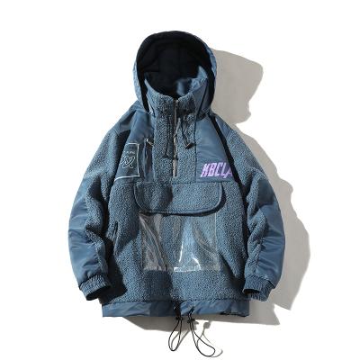 China New style viable men winter padded lambskin sherpa popular logo hoodie one piece coats for sale