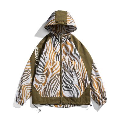 China New Design Two Color Monogram Waterproof Leopard Print Contrast Waterproof Hooded Color Jacket Loose Jacket for sale