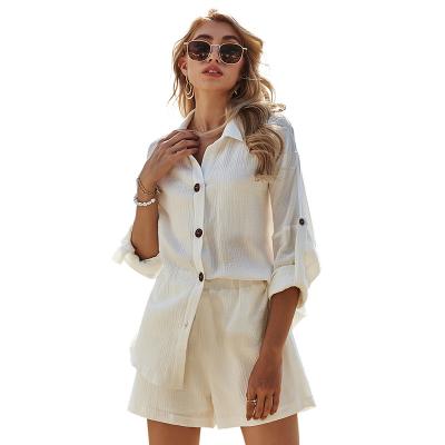 China Foreign Trade 2021 New Women's Suit 2021 QUICK DRY QUICK DRY Women's White Basic Long Sleeve Shirt Sets for sale