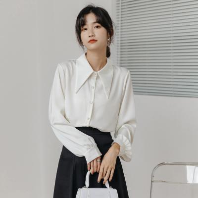 China Anti-pilling 2021 Long Sleeve Shirts Women Design Sense Chiffon Small Sleeve Anti-pilling Long Sleeve White Public Tops Shirts for sale