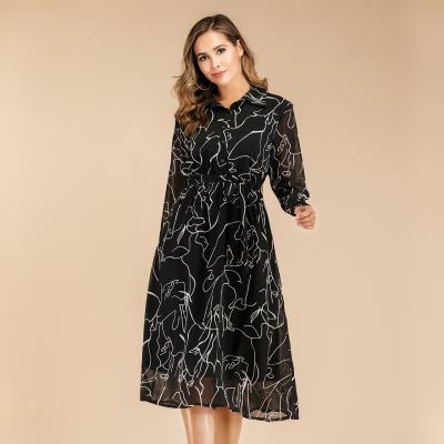 China 2021 Spring Women's Breathable Chiffon Fashion Elegant Casual Long Dresses Dresses Long Sleeve for sale