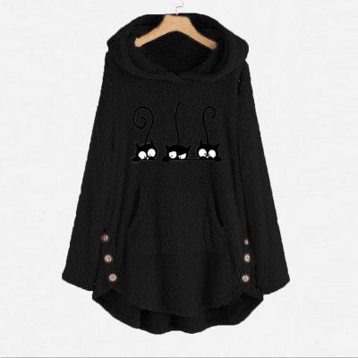 China Anti-wrinkle OEM Women's Hoodie Cat Embroidered Fleece Women Hoodie Top Loose Covering Sweater for sale