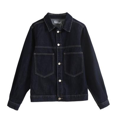 China Custom Women's Retro Topstitch Jackets QUICK DRY Short Dark Blue Women's Denim Coat Lattice Jacket for sale