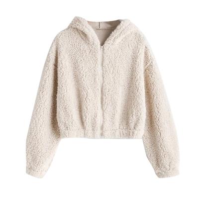 China Women's Sweatshirt Anti-wrinkle Zipper Long Sleeve Plush Hooded Solid Fluffy Hoodie Oversized Sweater Top Coat for sale