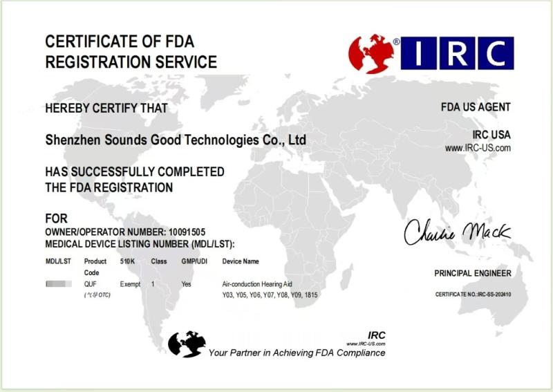 certificate of FDA compliance - Shenzhen Sounds Good Technologies Co.,Ltd