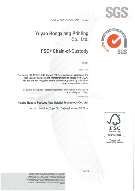 FSC - Ningbo Hongtai Package New Material Technology Co., Ltd.