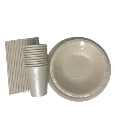 China Custom Printed Disposable Bamboo Paper Plates Eco Friendly Cups Sets For Dinner for sale