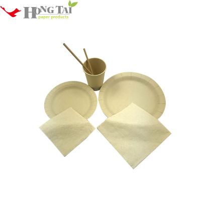 China Wholesale Cheap Disposable Light Weight Paper Tableware Party Bamboo Disposable Set for sale