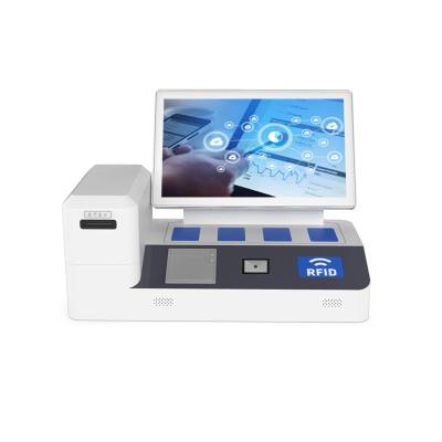 China OEM Office Factory 21.5 Inch Touch Screen Hotel Self Service Card Establishment Desk Kiosk for sale