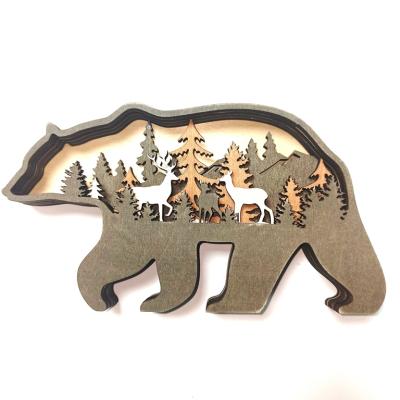 China New Eco-friendly Christmas Crafts Table Decoration Wooden Crafts Brown Bear Ornaments for sale