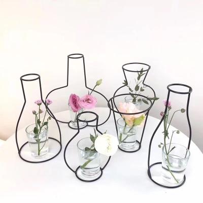 China Nordic Decor Glass Hydroponic Modern Metal Vase Flower Vase Style Stocked Tabletop Vase for sale