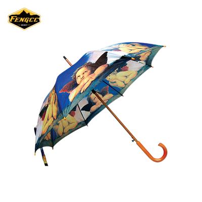 China Full Rainproof Angel Print Kids Umbrella In Straight Style For Sun And Rain Weather for sale