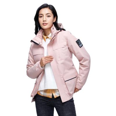 China Waterproof Pink Color Hooded Duck Down Filling 2pieces In Womens One Set Jackets And Coats for sale